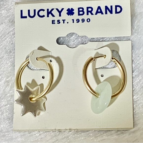- NWT Lucky Brand two tone dyed jade mismatch hoop earrings 💍💎👑💕 - Picture 7 of 10